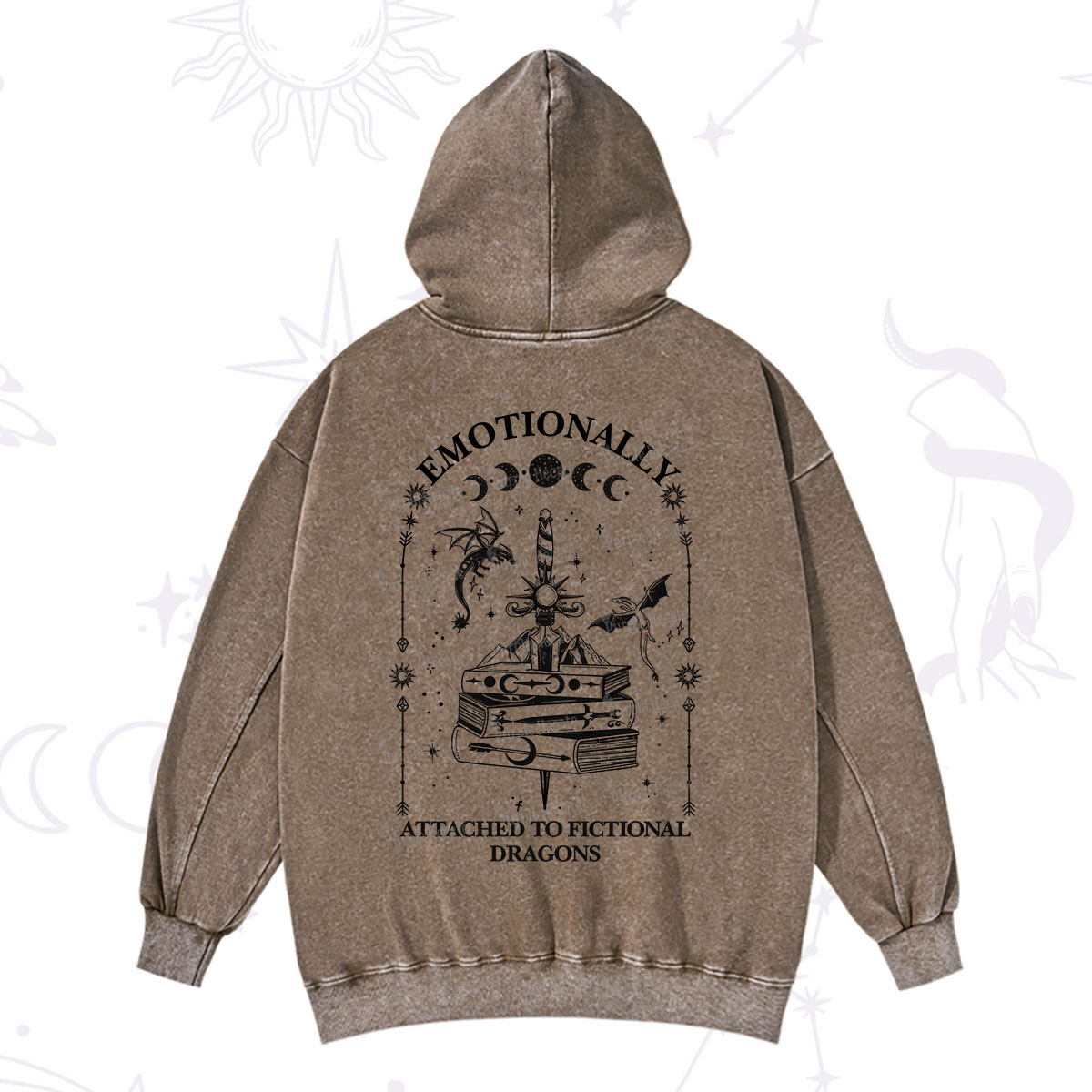 Purplehecate Emotionally Attached to Fictional Dragons Washed Hoodie