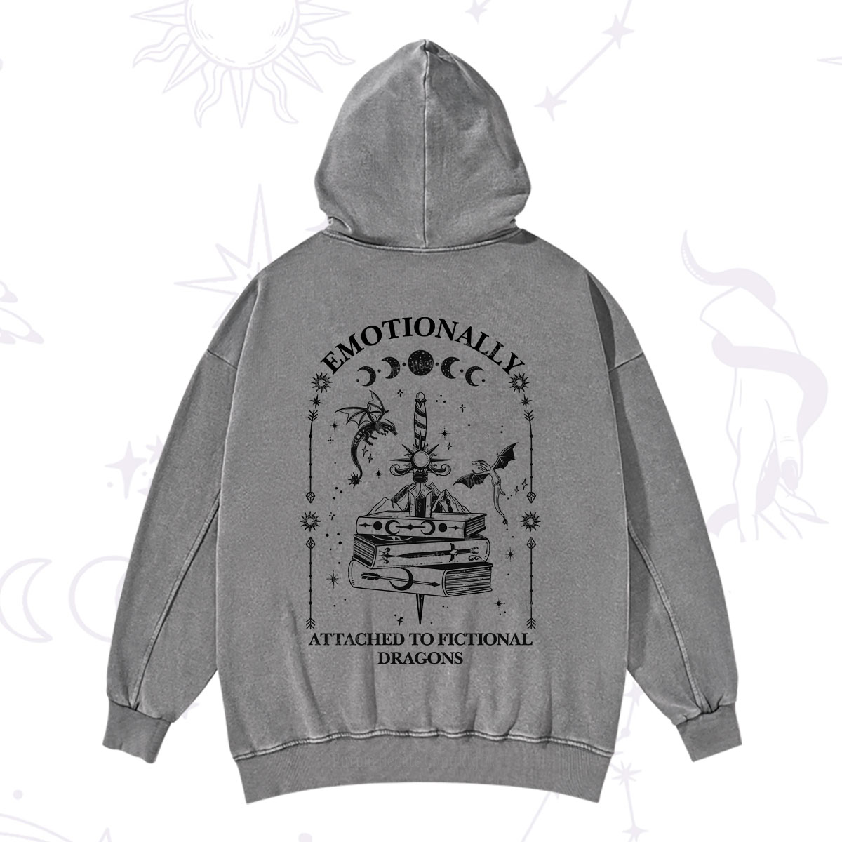 Purplehecate Emotionally Attached to Fictional Dragons Washed Hoodie