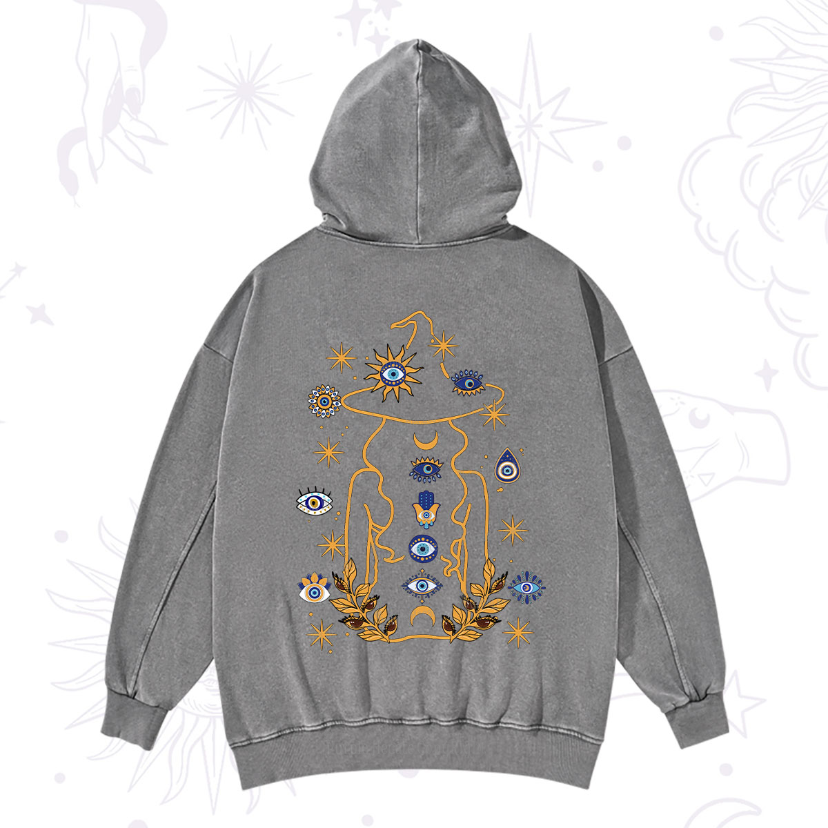 Purplehecate Evil Eye Woman Back Washed Hoodie