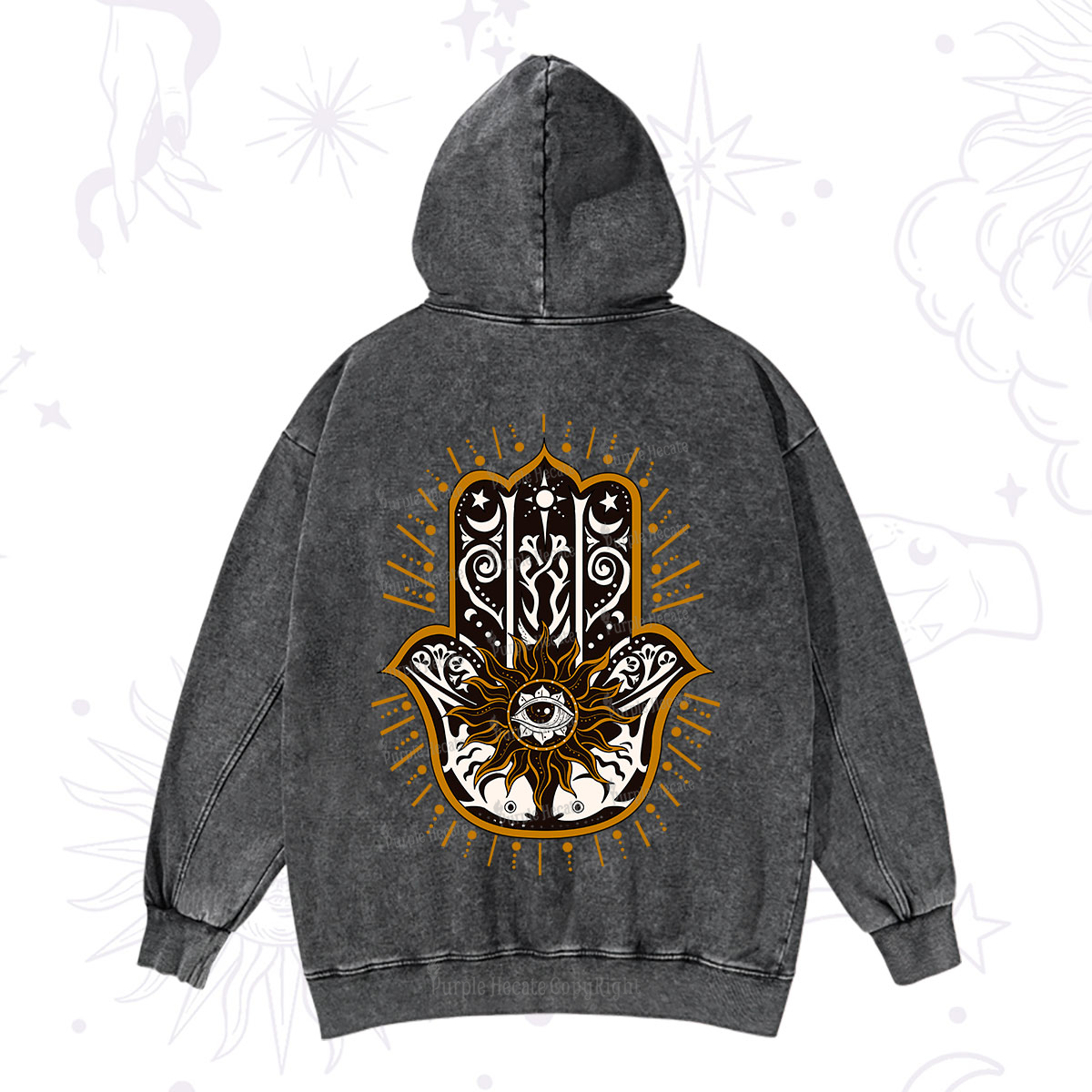 Purplehecate The Sun Eye Hamsa Washed Hoodie