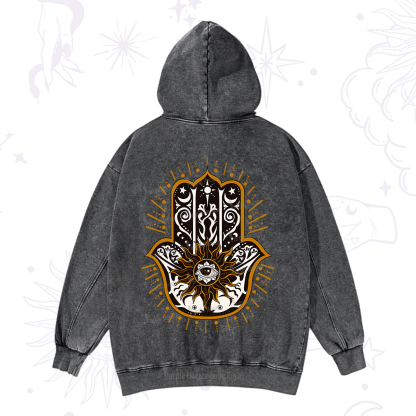Purplehecate The Sun Eye Hamsa Washed Hoodie