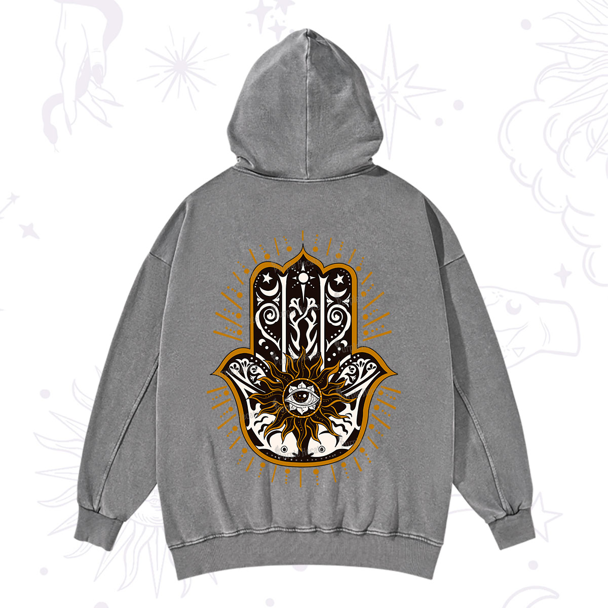 Purplehecate The Sun Eye Hamsa Washed Hoodie