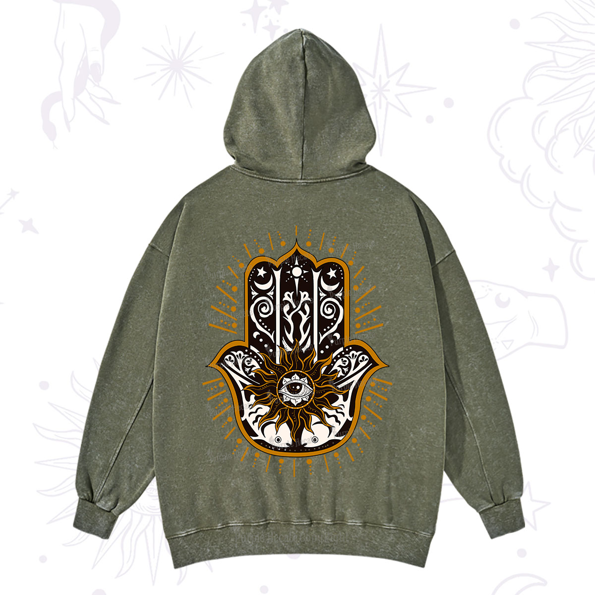 Purplehecate The Sun Eye Hamsa Washed Hoodie