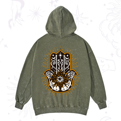 Purplehecate The Sun Eye Hamsa Washed Hoodie
