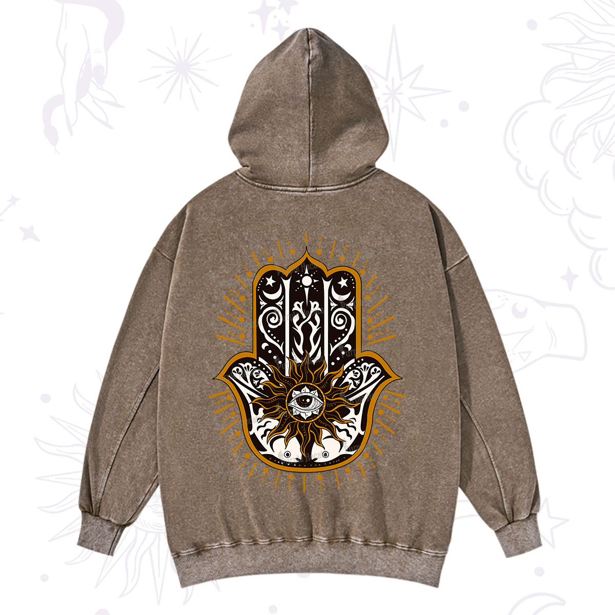 Purplehecate The Sun Eye Hamsa Washed Hoodie