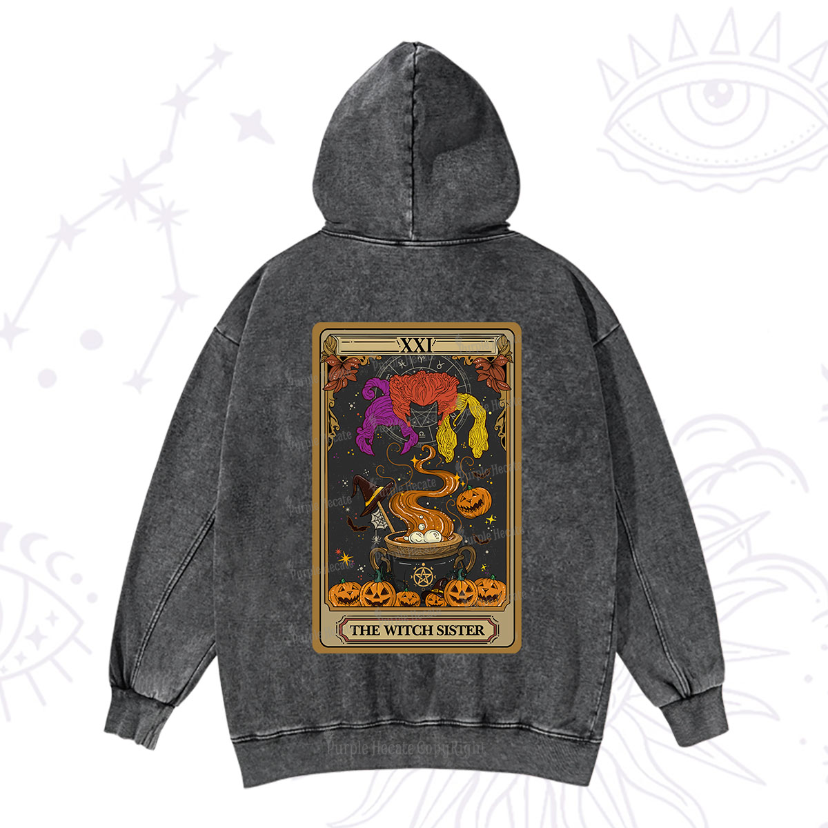 Purplehecate The Witch Sister Tarot Halloween Washed Hoodie