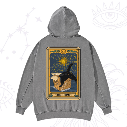 Purplehecate The Cardboard Hermit Cat Tarot Washed Hoodie