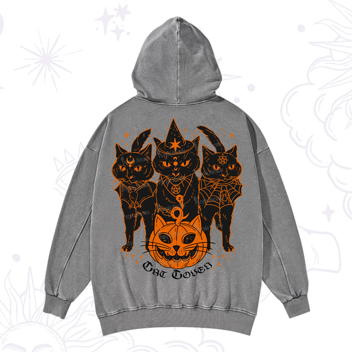 Purplehecate Pumpkin Witch Cat Coven Halloween Washed Hoodie