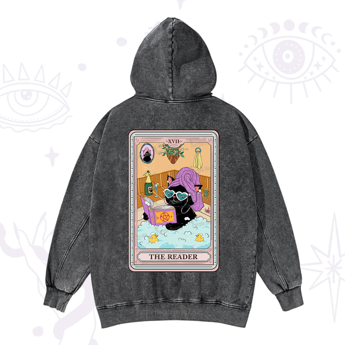 Purplehecate The Reader Cat Tarot Washed Hoodie