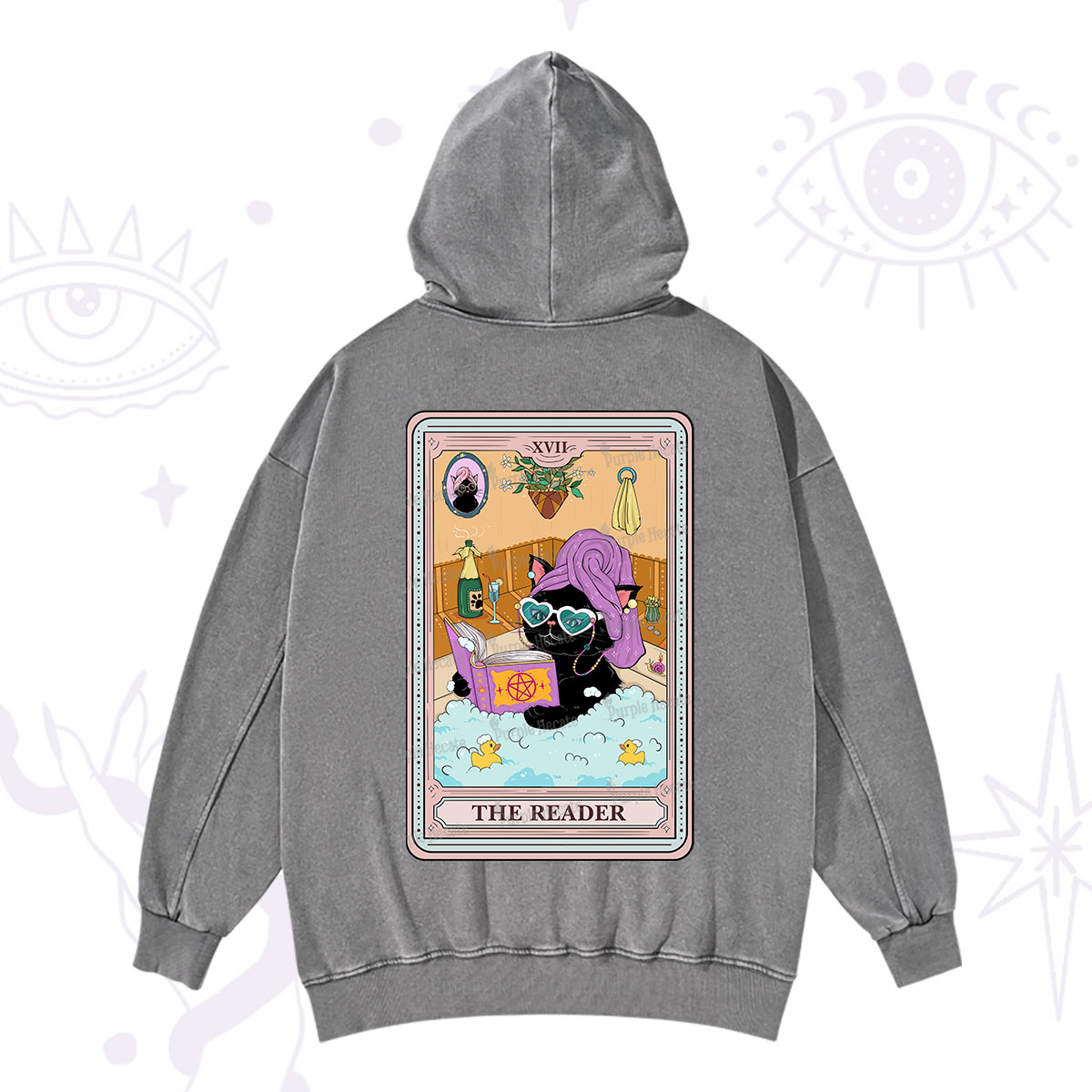 Purplehecate The Reader Cat Tarot Washed Hoodie