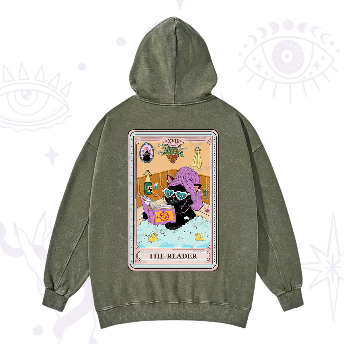 Purplehecate The Reader Cat Tarot Washed Hoodie