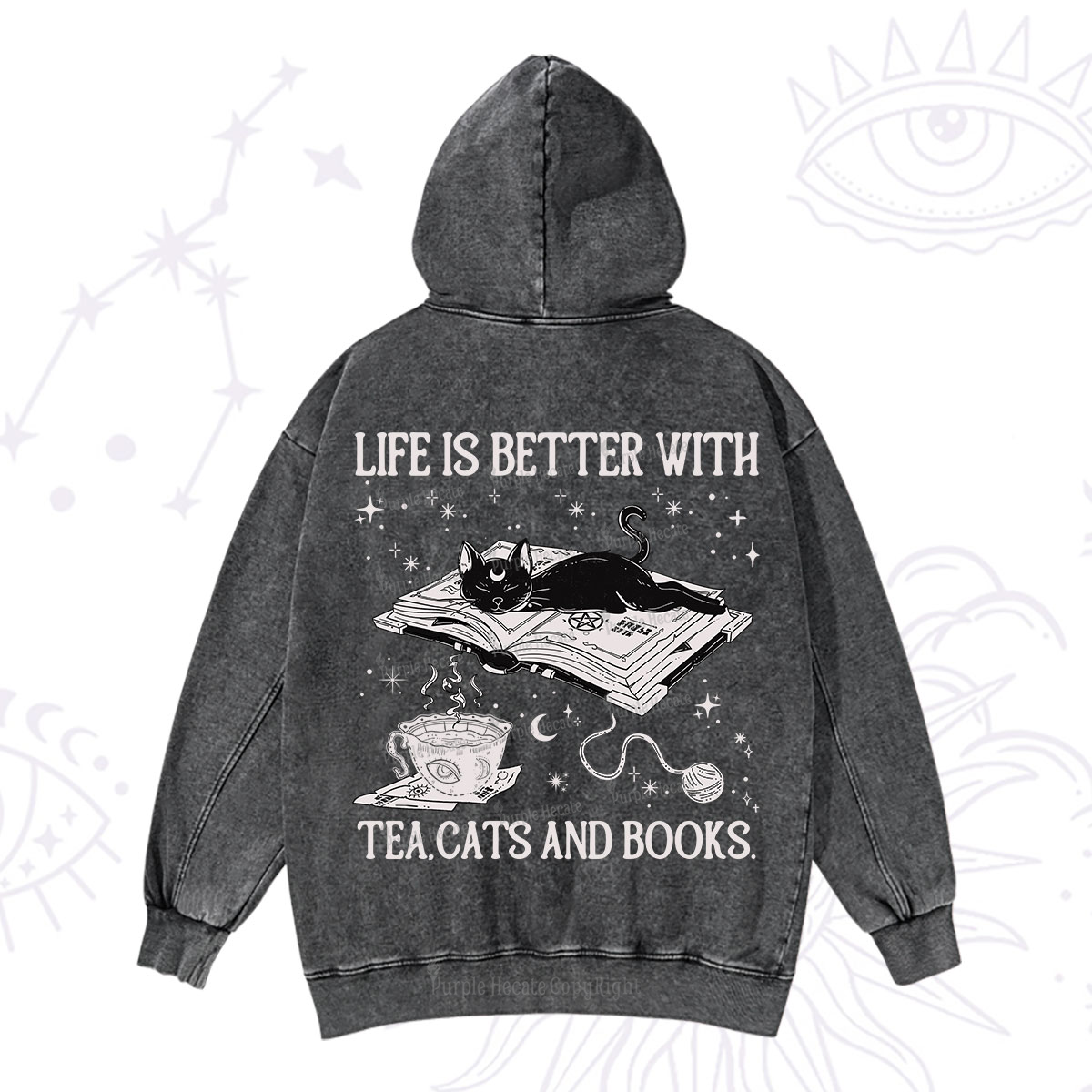 Purplehecate Life Is Better With Cats And Books Washed Hoodie