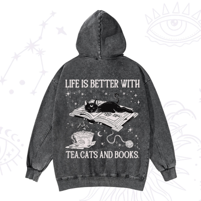 Purplehecate Life Is Better With Cats And Books Washed Hoodie