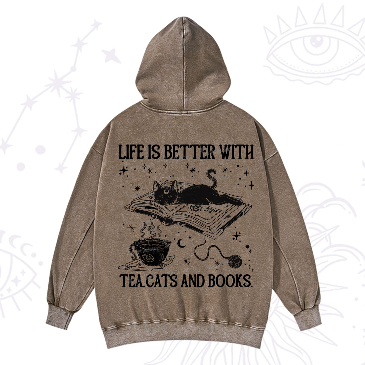 Purplehecate Life Is Better With Cats And Books Washed Hoodie