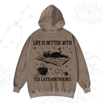Purplehecate Life Is Better With Cats And Books Washed Hoodie
