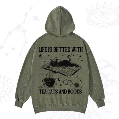 Purplehecate Life Is Better With Cats And Books Washed Hoodie
