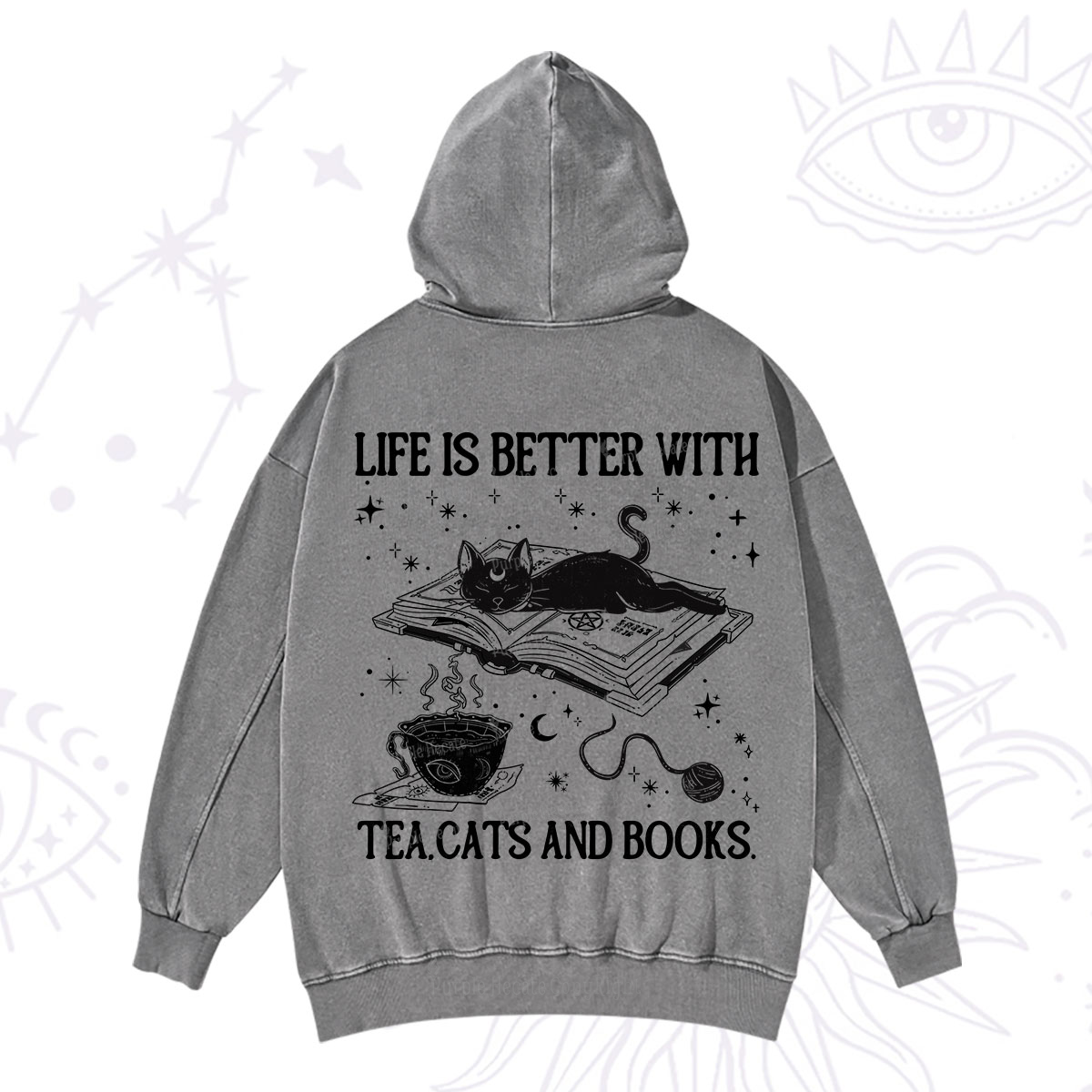 Purplehecate Life Is Better With Cats And Books Washed Hoodie