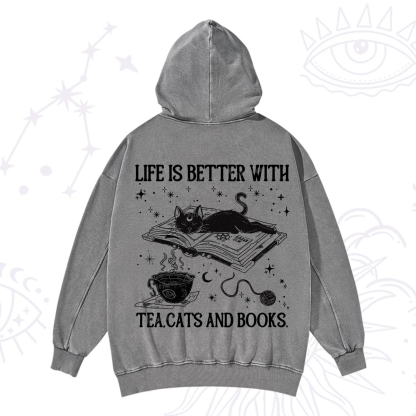 Purplehecate Life Is Better With Cats And Books Washed Hoodie