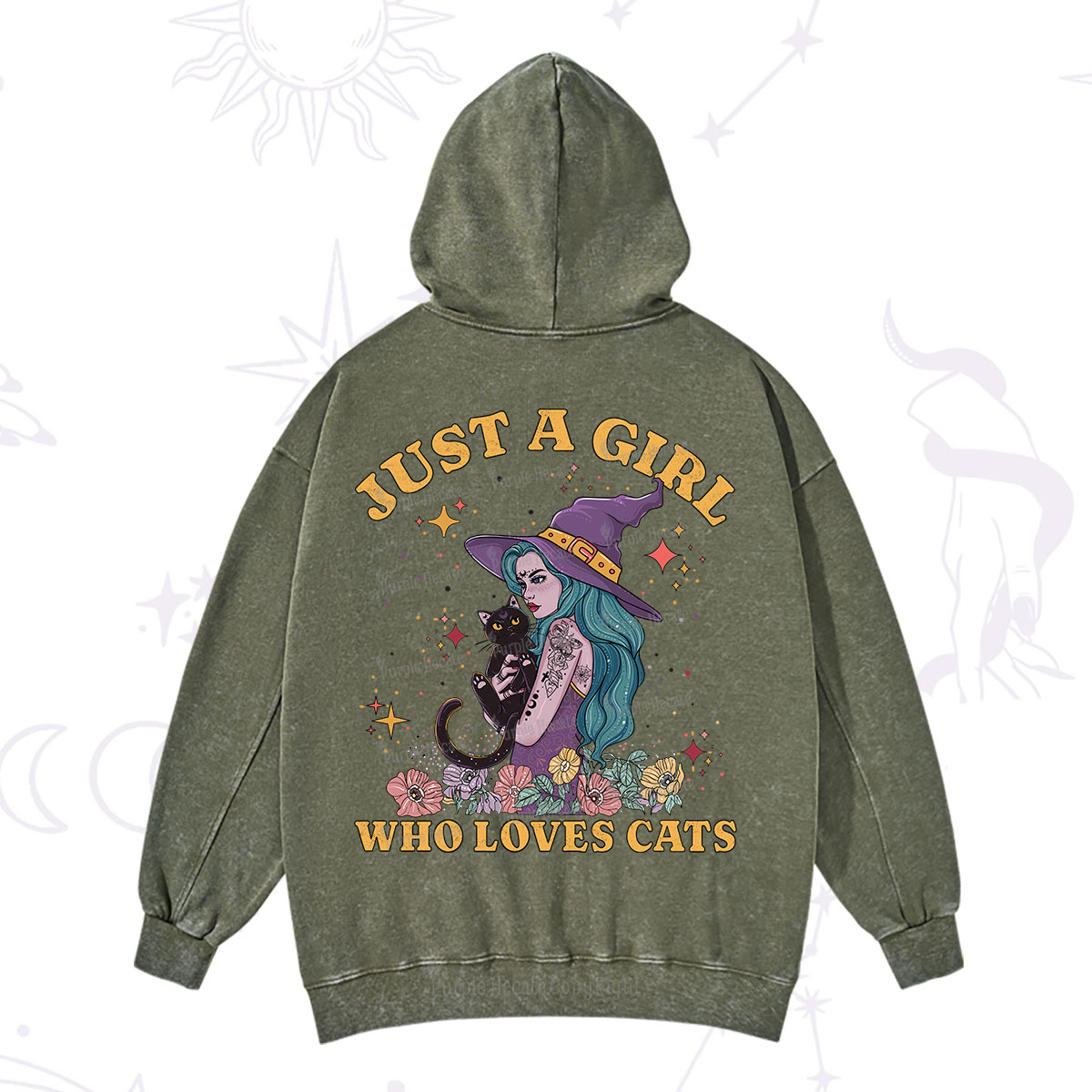 Purplehecate Just A Girl Who Loves Cats Washed Hoodie