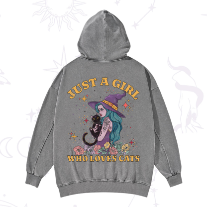 Purplehecate Just A Girl Who Loves Cats Washed Hoodie