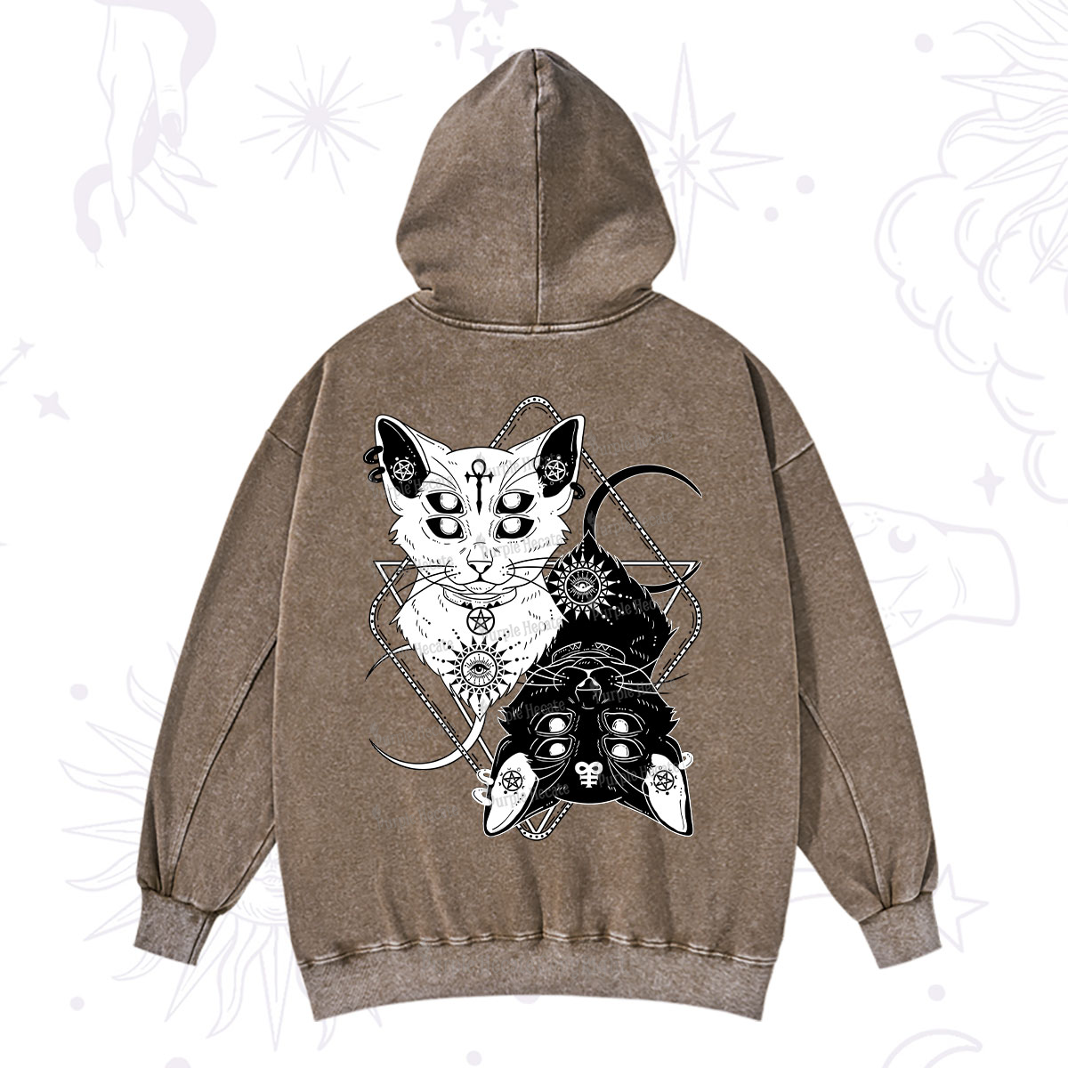 Purplehecate Occult Mirror Cats Washed Hoodie