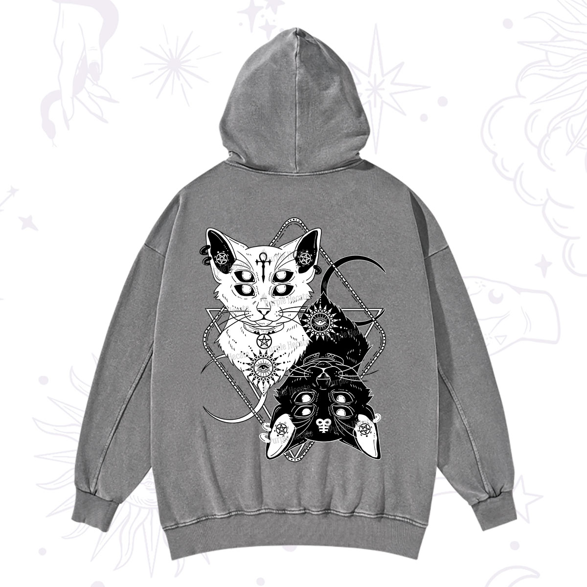 Purplehecate Occult Mirror Cats Washed Hoodie