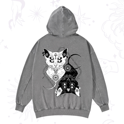 Purplehecate Occult Mirror Cats Washed Hoodie