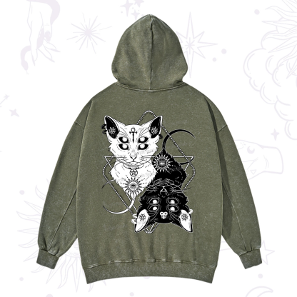 Purplehecate Occult Mirror Cats Washed Hoodie