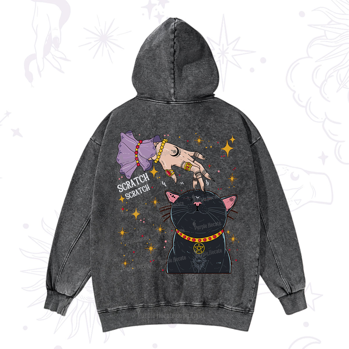 Purplehecate Witch's Cat Scratch Washed Hoodie