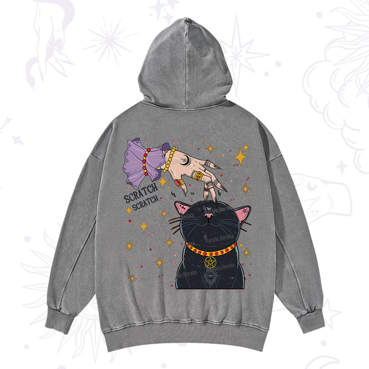 Purplehecate Witch's Cat Scratch Washed Hoodie
