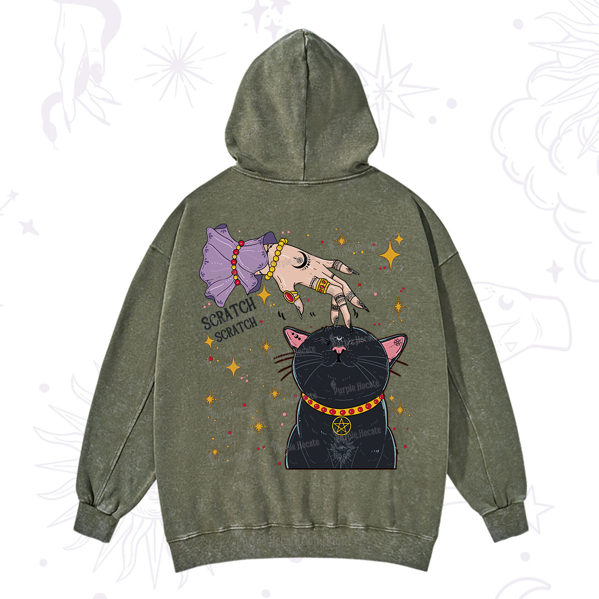 Purplehecate Witch's Cat Scratch Washed Hoodie