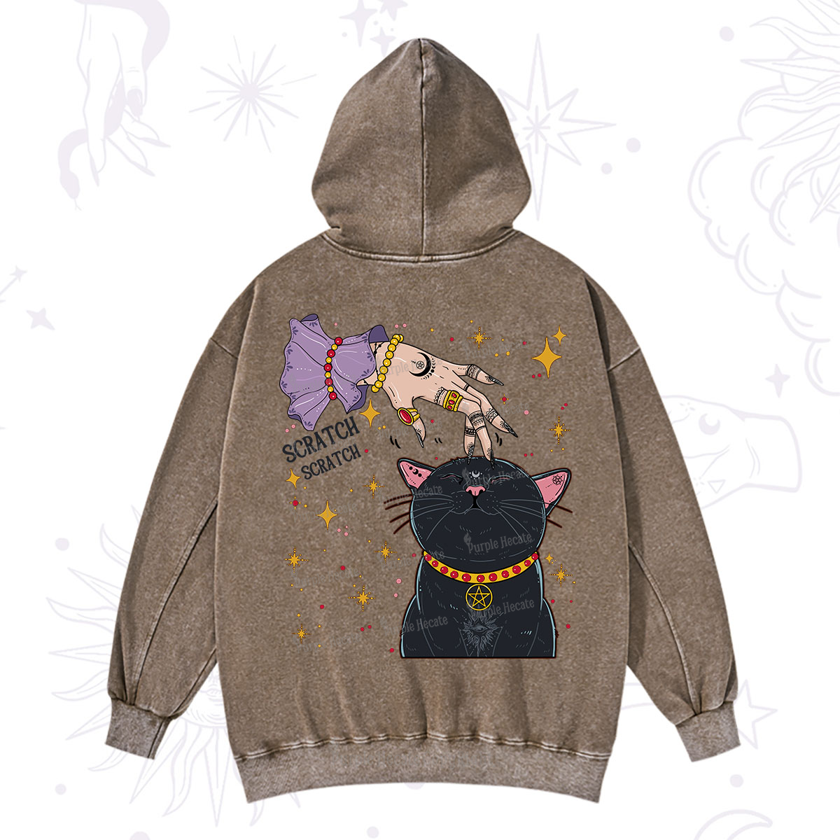 Purplehecate Witch's Cat Scratch Washed Hoodie