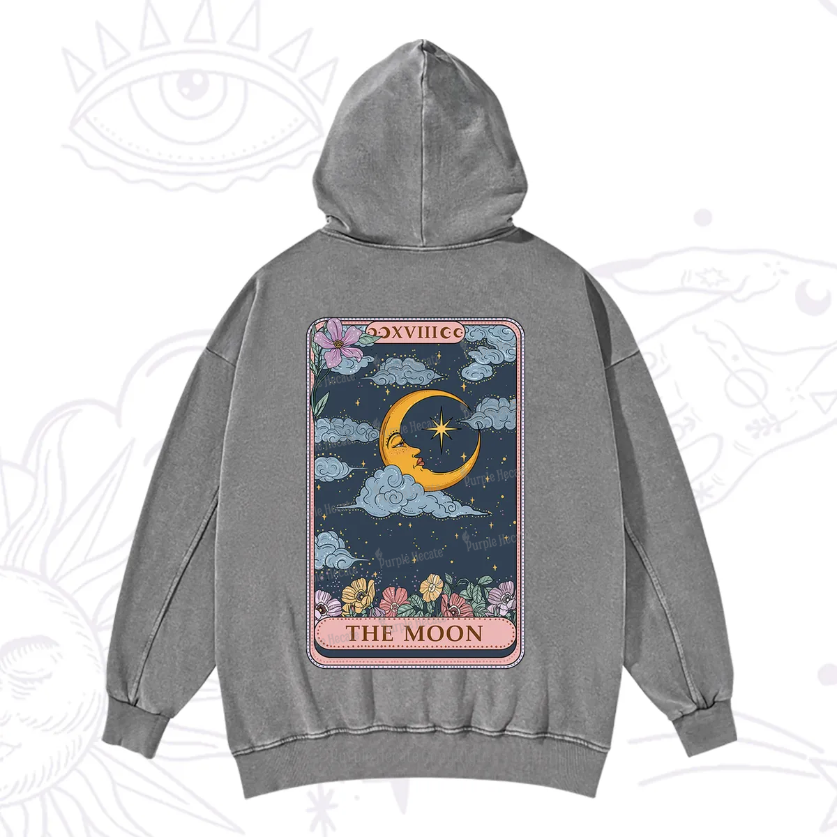 Purplehecate The Moon Tarot Card Washed Hoodie