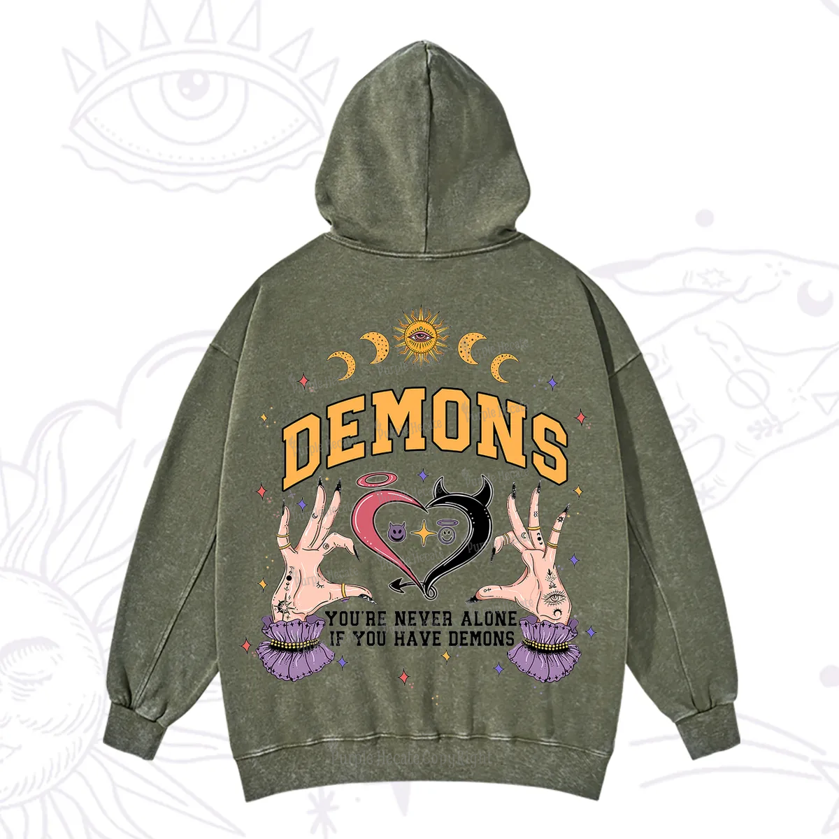 Purplehecate You're Never Alone If You Have Demons Washed Hoodie