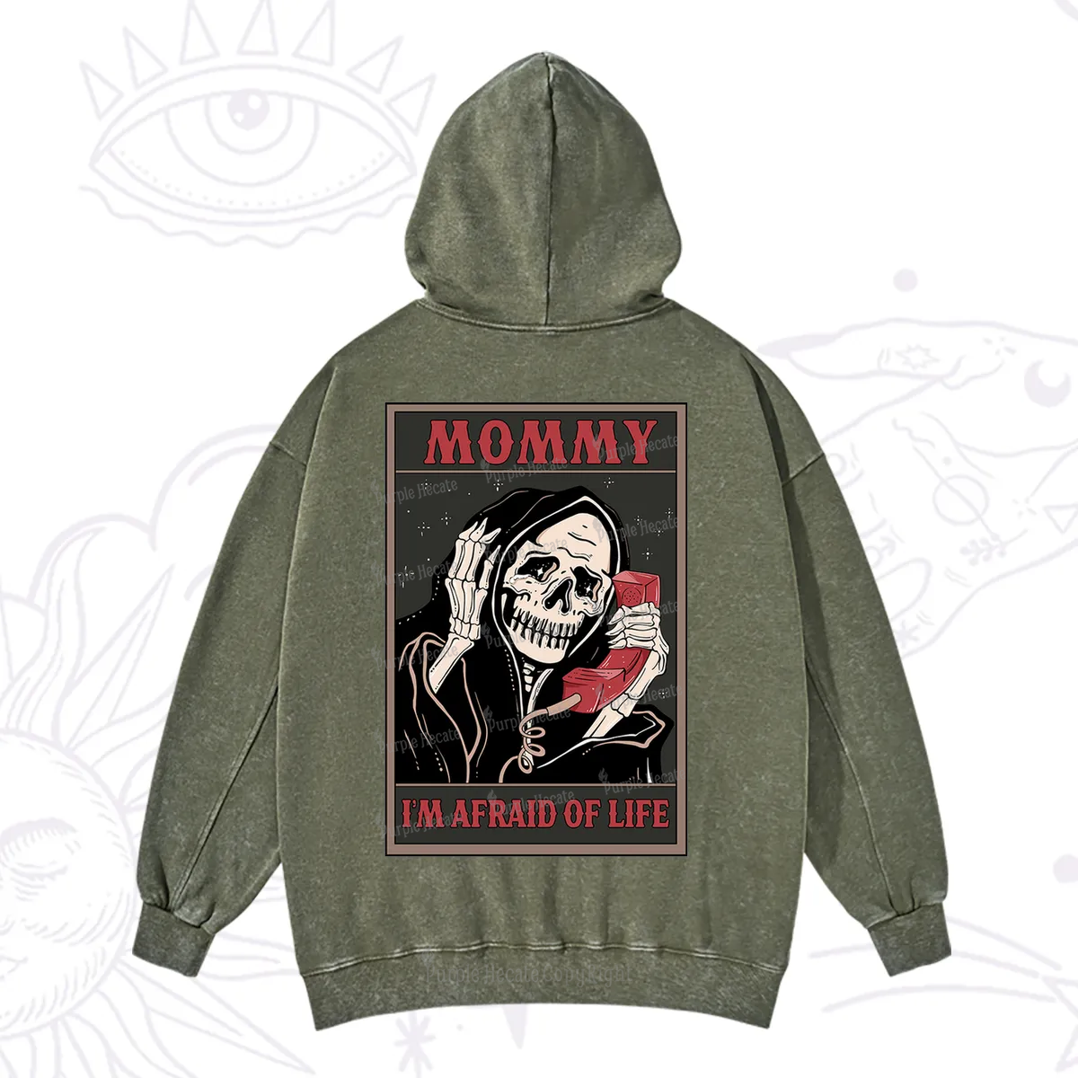 Purplehecate The Mommy I'm Afraid Of Life Oracle Card Washed Hoodie
