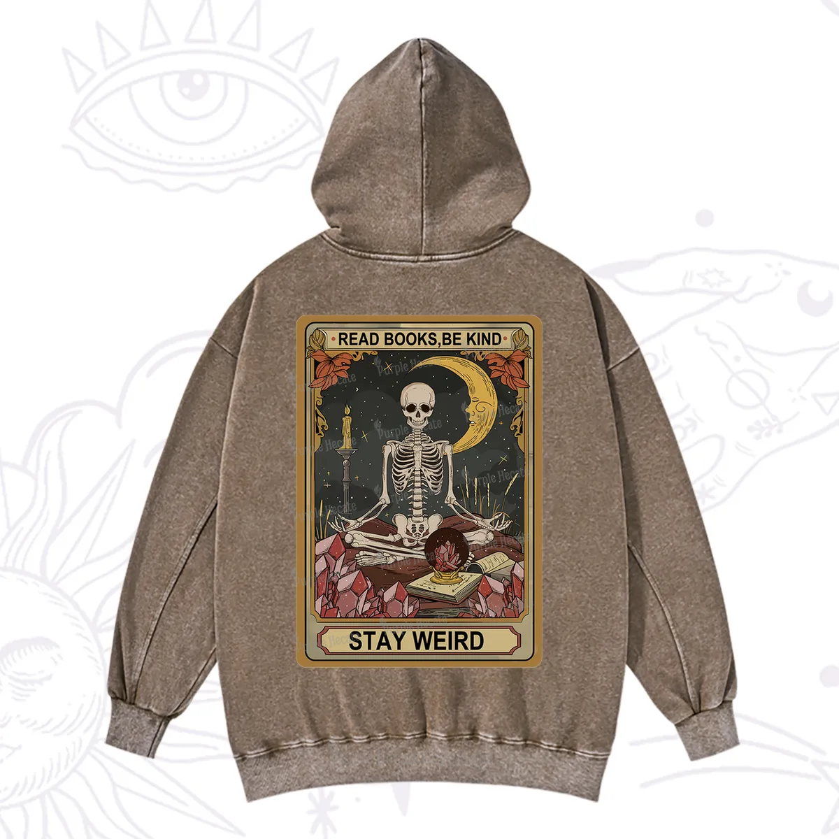 Purplehecate The Read Books Be Kind Stay Weird Oracle Card Washed Hoodie