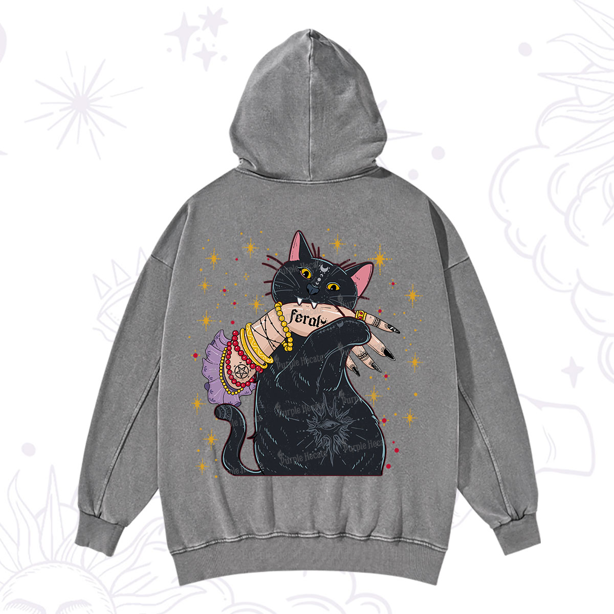 Purplehecate Feral Cat Washed Hoodie