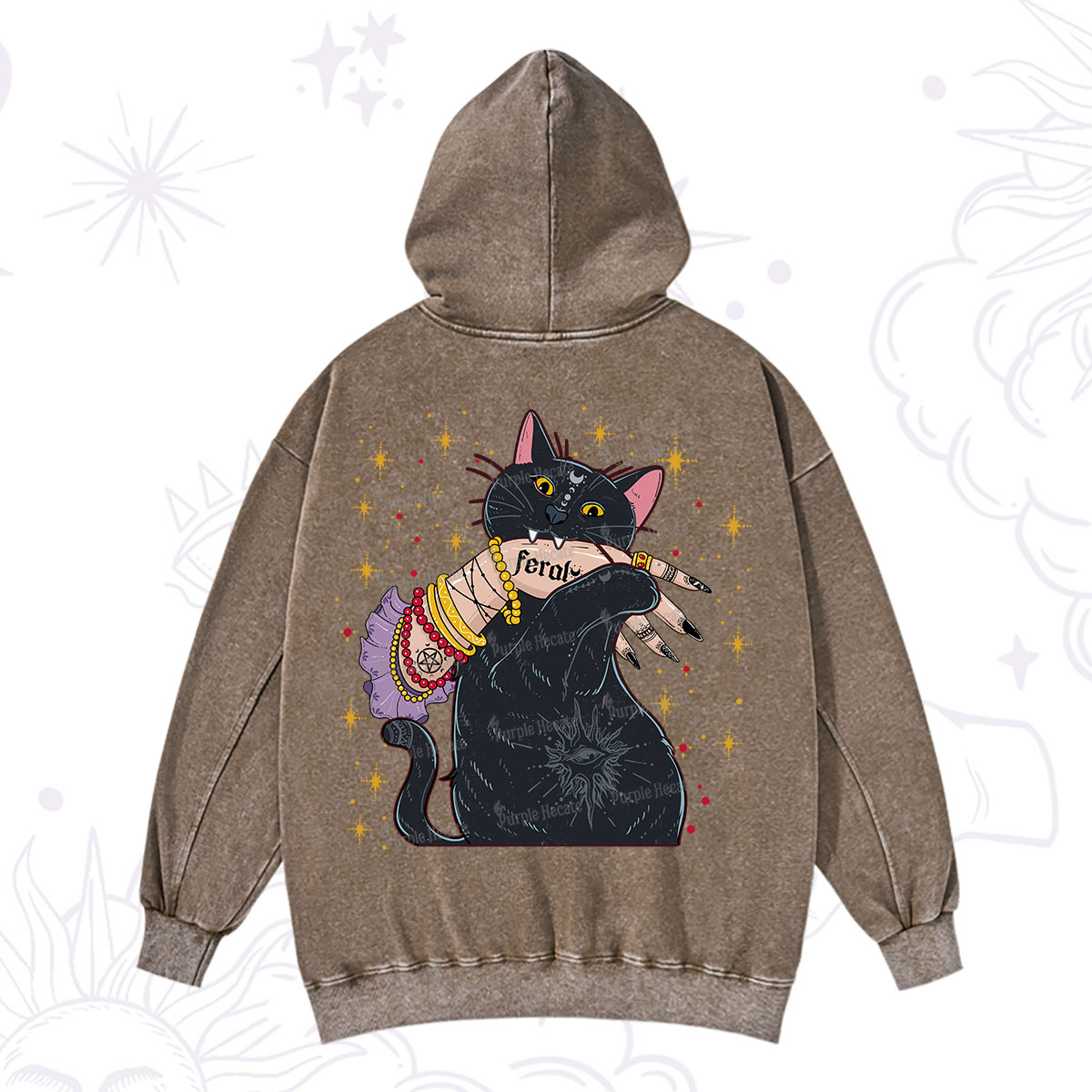 Purplehecate Feral Cat Washed Hoodie