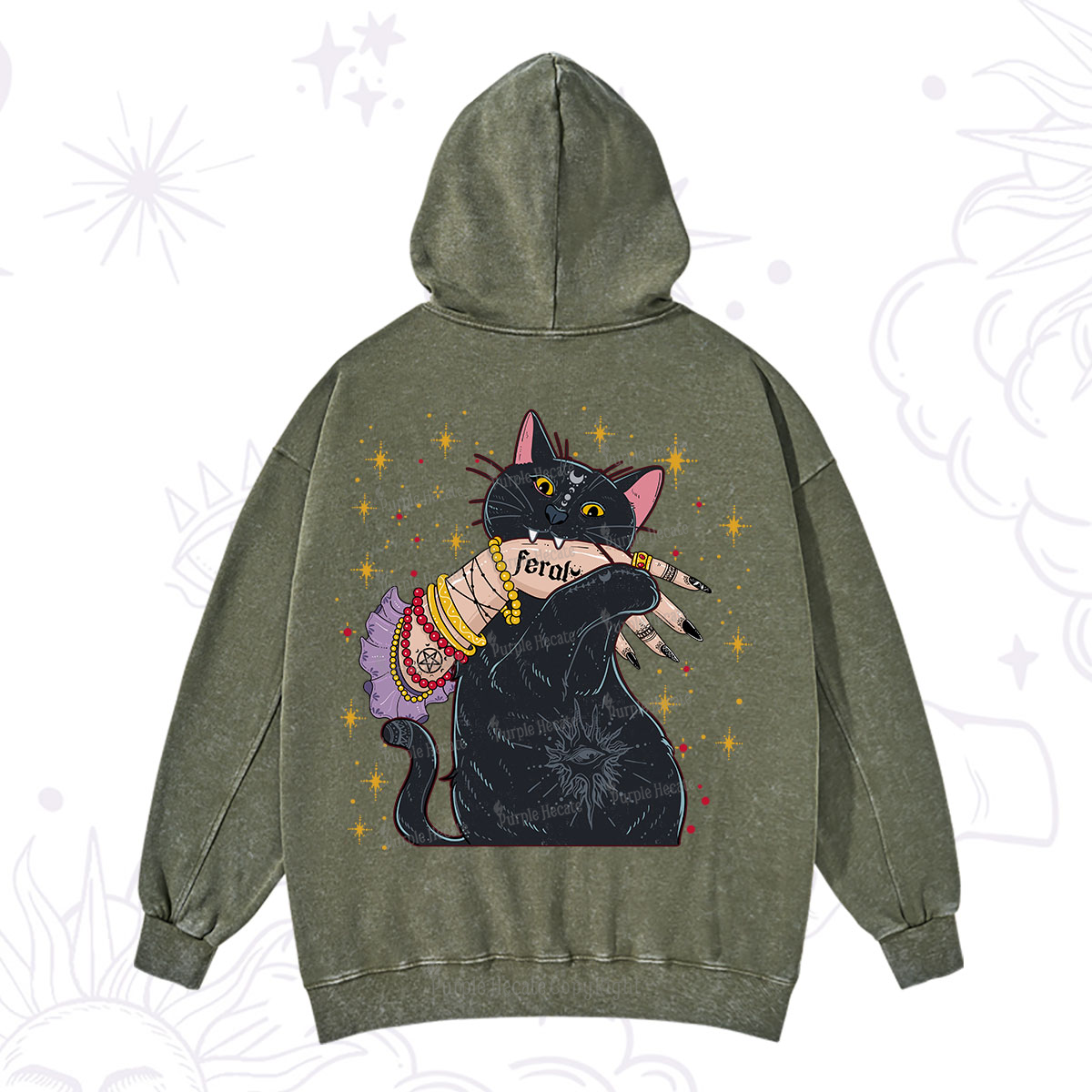 Purplehecate Feral Cat Washed Hoodie