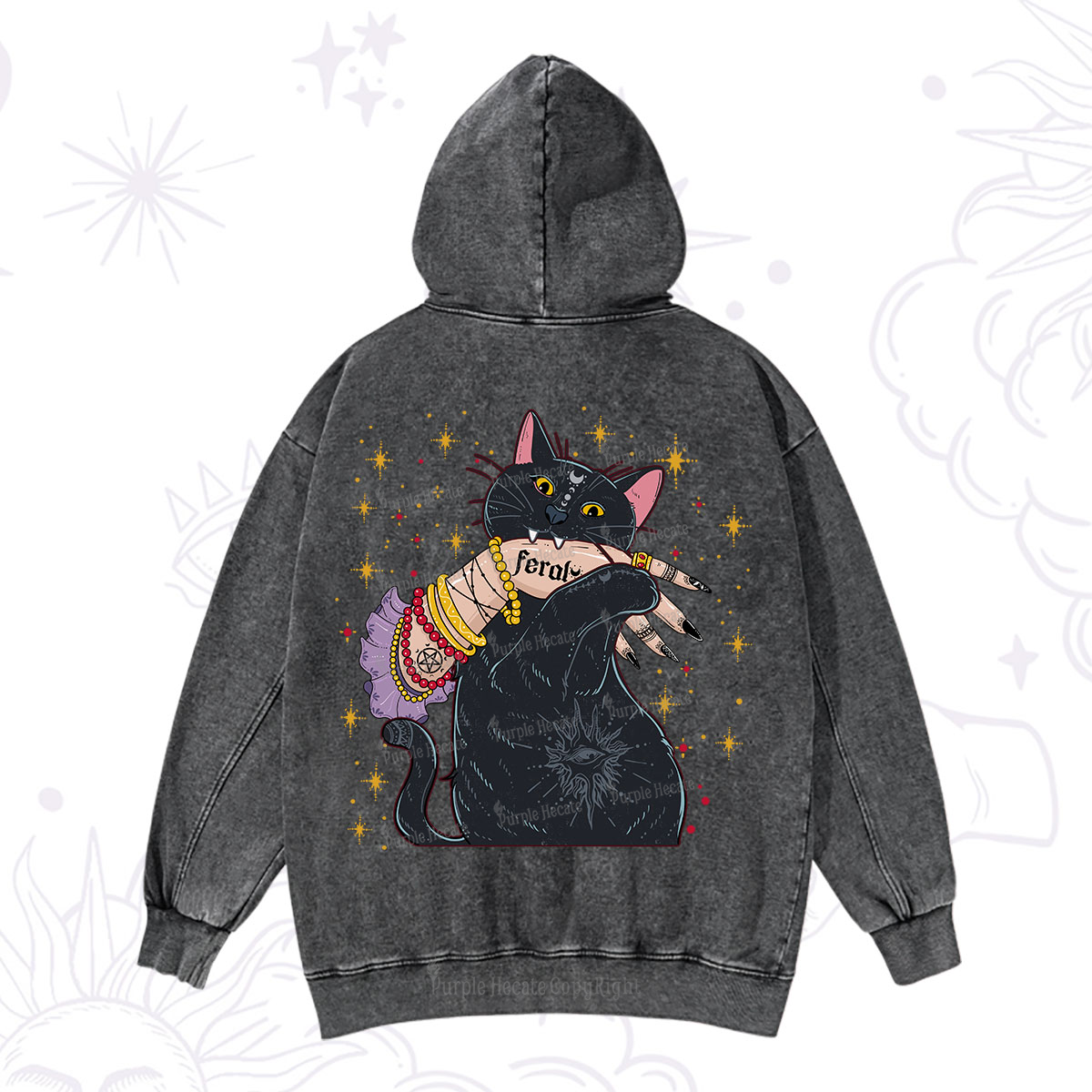 Purplehecate Feral Cat Washed Hoodie
