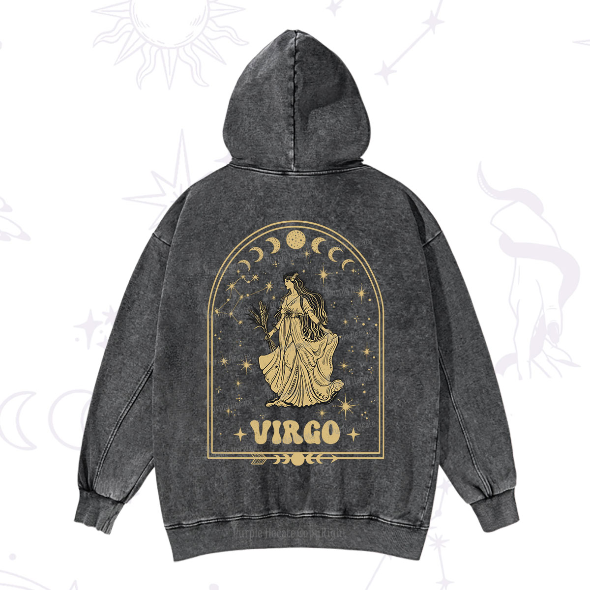 Purplehecate Zodiac Virgo Under the Stars Washed Hoodie