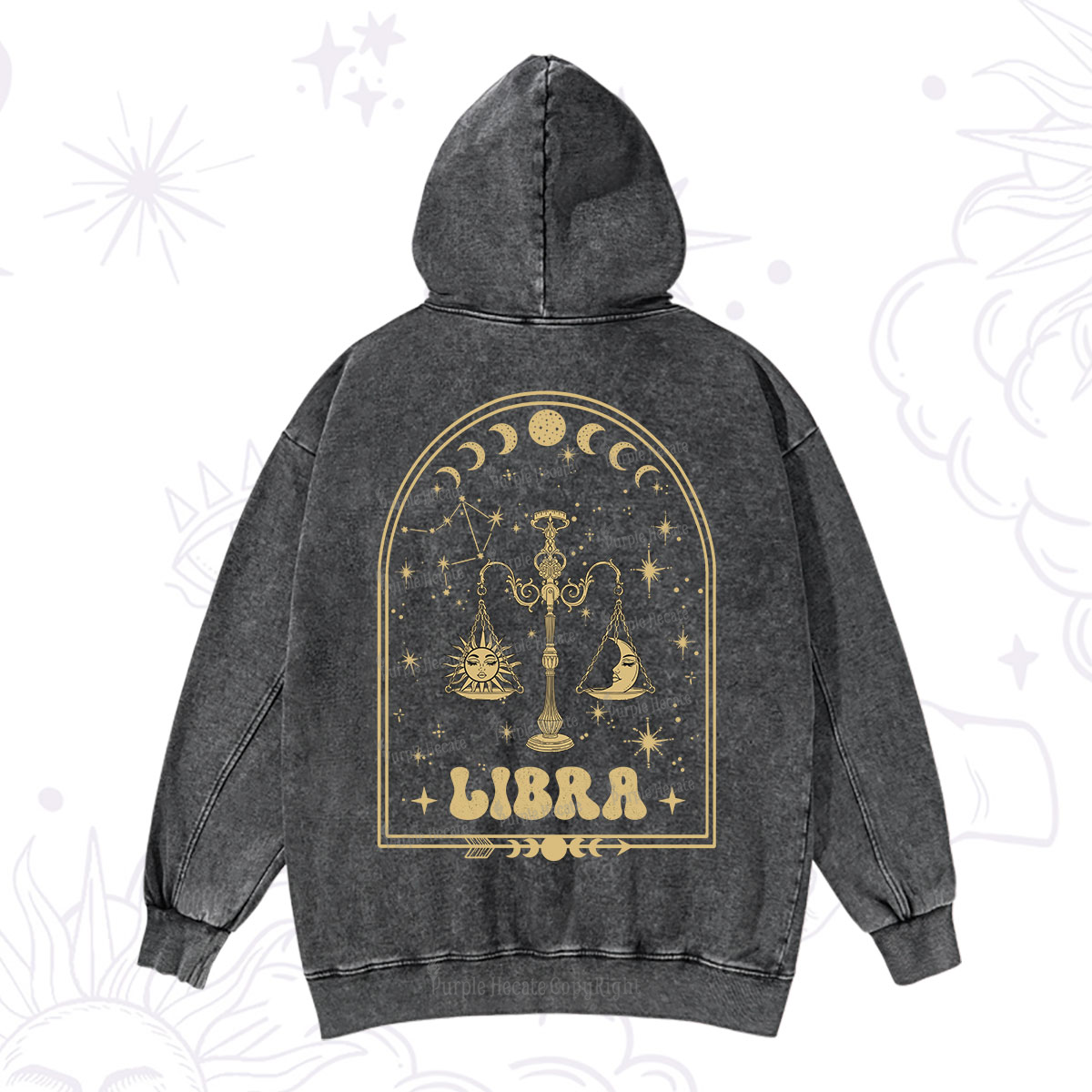 Purplehecate Zodiac Libra Under the Stars Washed Hoodie