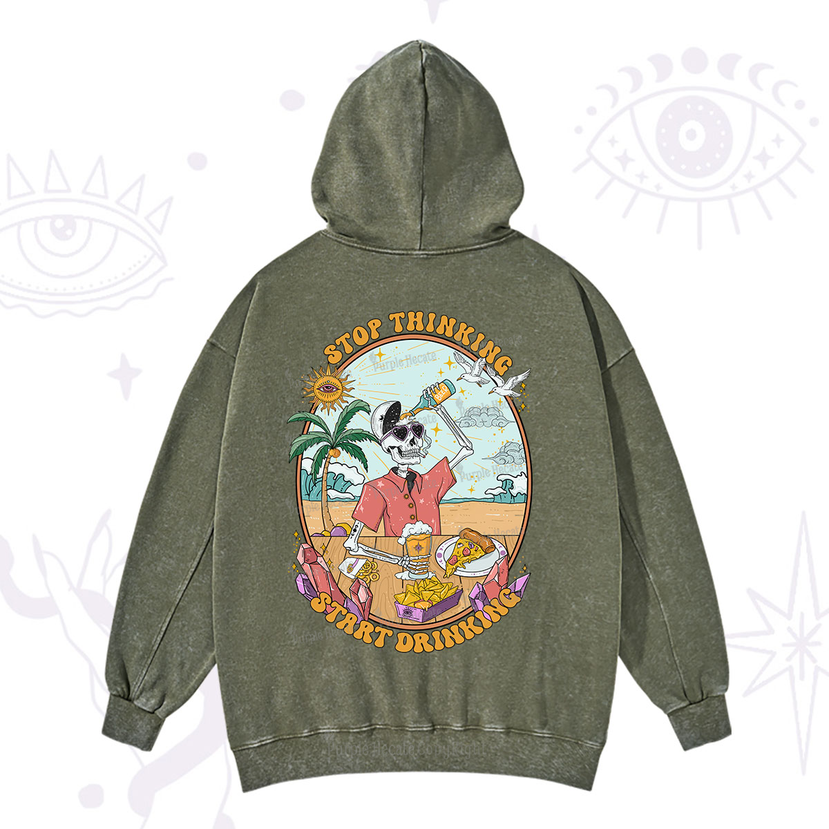 Purplehecate Stop Thinking Start Drinking One Washed Hoodie