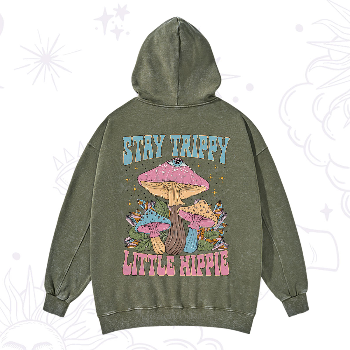 Purplehecate Stay Trippy Little Hippie Mushroom Washed Hoodie