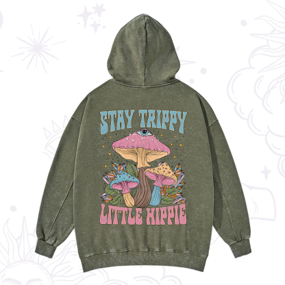 Purplehecate Stay Trippy Little Hippie Mushroom Washed Hoodie
