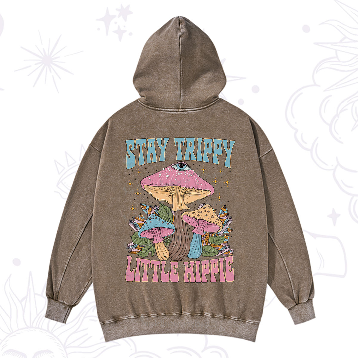 Purplehecate Stay Trippy Little Hippie Mushroom Washed Hoodie
