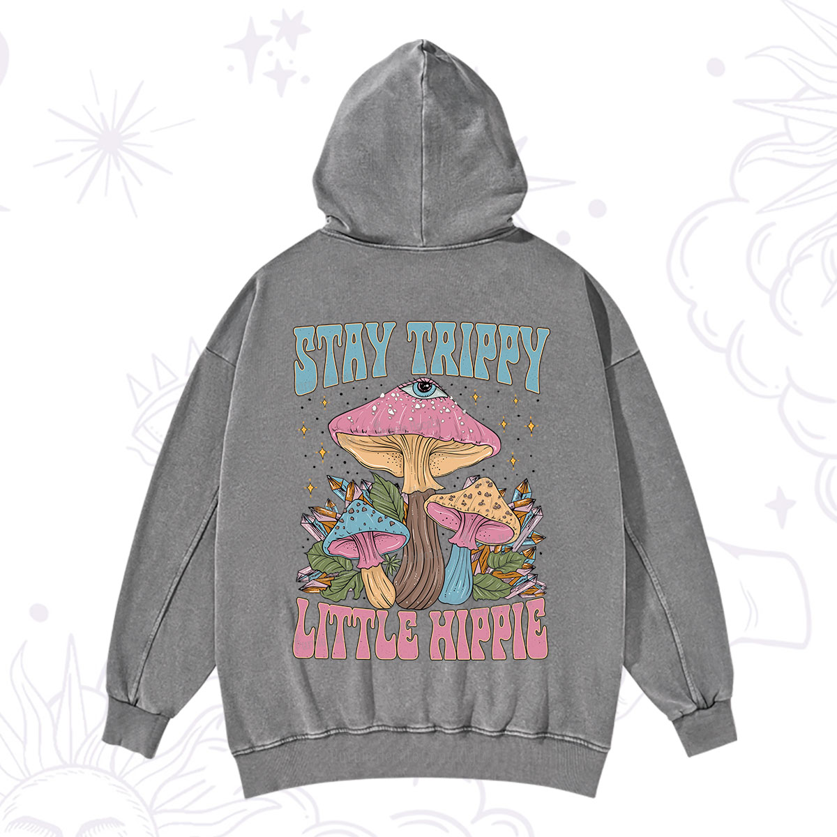 Purplehecate Stay Trippy Little Hippie Mushroom Washed Hoodie