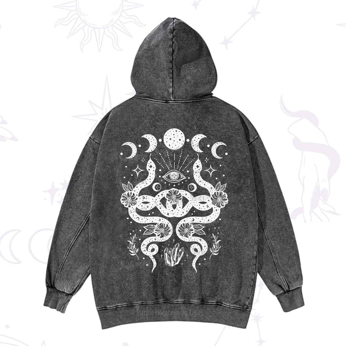 Purplehecate Lunar Serpent Alchemy Washed Hoodie