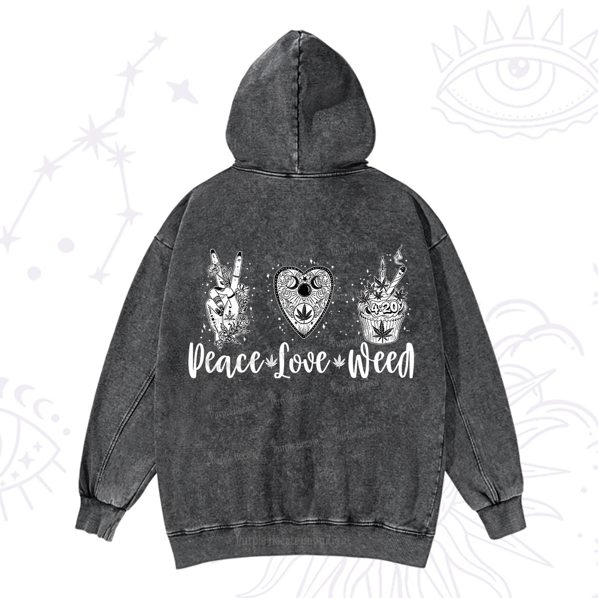 Purplehecate Peace Love Weed Washed Hoodie