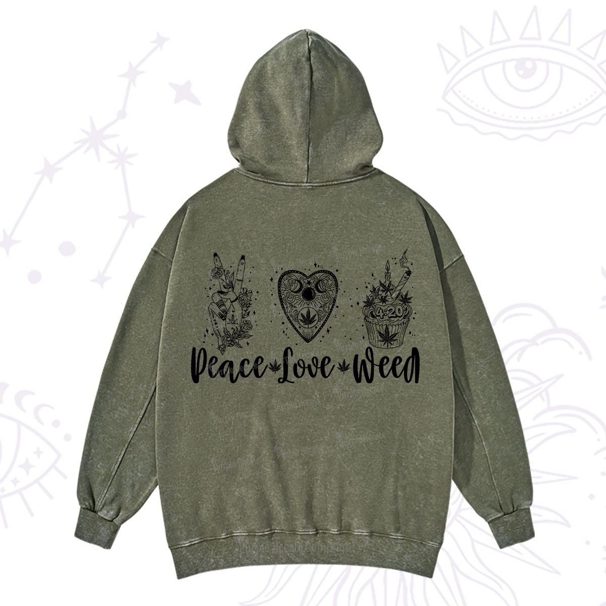 Purplehecate Peace Love Weed Washed Hoodie